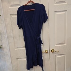 Source Unknown Navy Wrap Midi Dress with Ruffle Hem